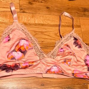 Floral Lace Trim Bralette - Pink